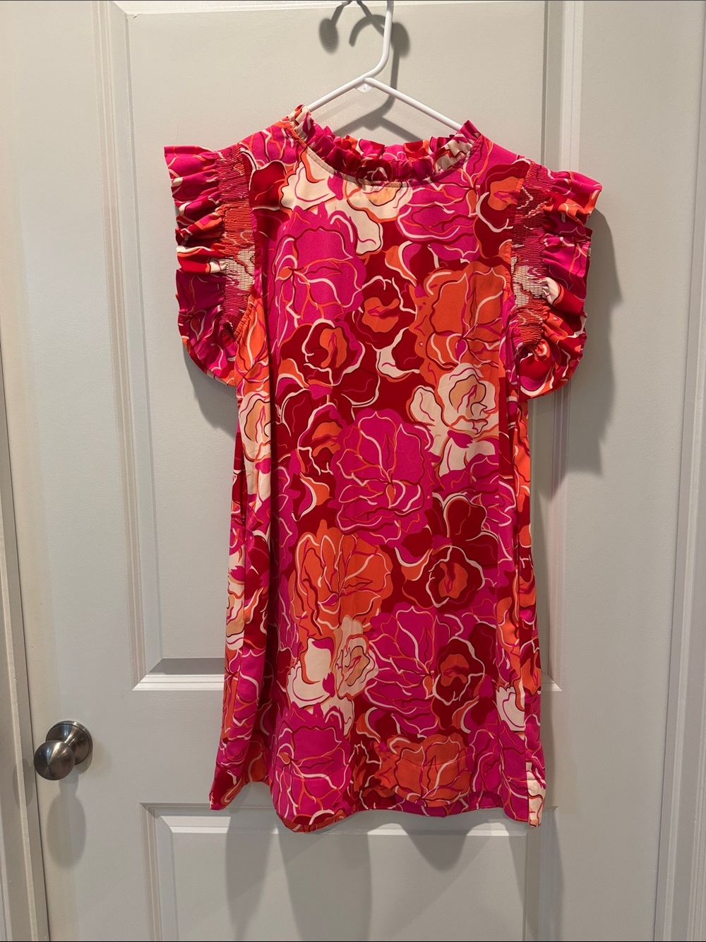 JODIFL Pink & Orange Floral Ruffle-Sleeve Midi Dress